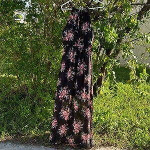 Torrid Maxi Dress black chiffon Floral Sheer Halter Keyhole Boho Flowy size 2 X